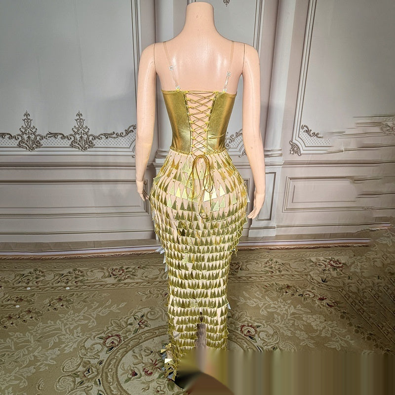 Golden Bright Surface Bandage Design Tight Waist Slimming Mermaid Day Formal Dress